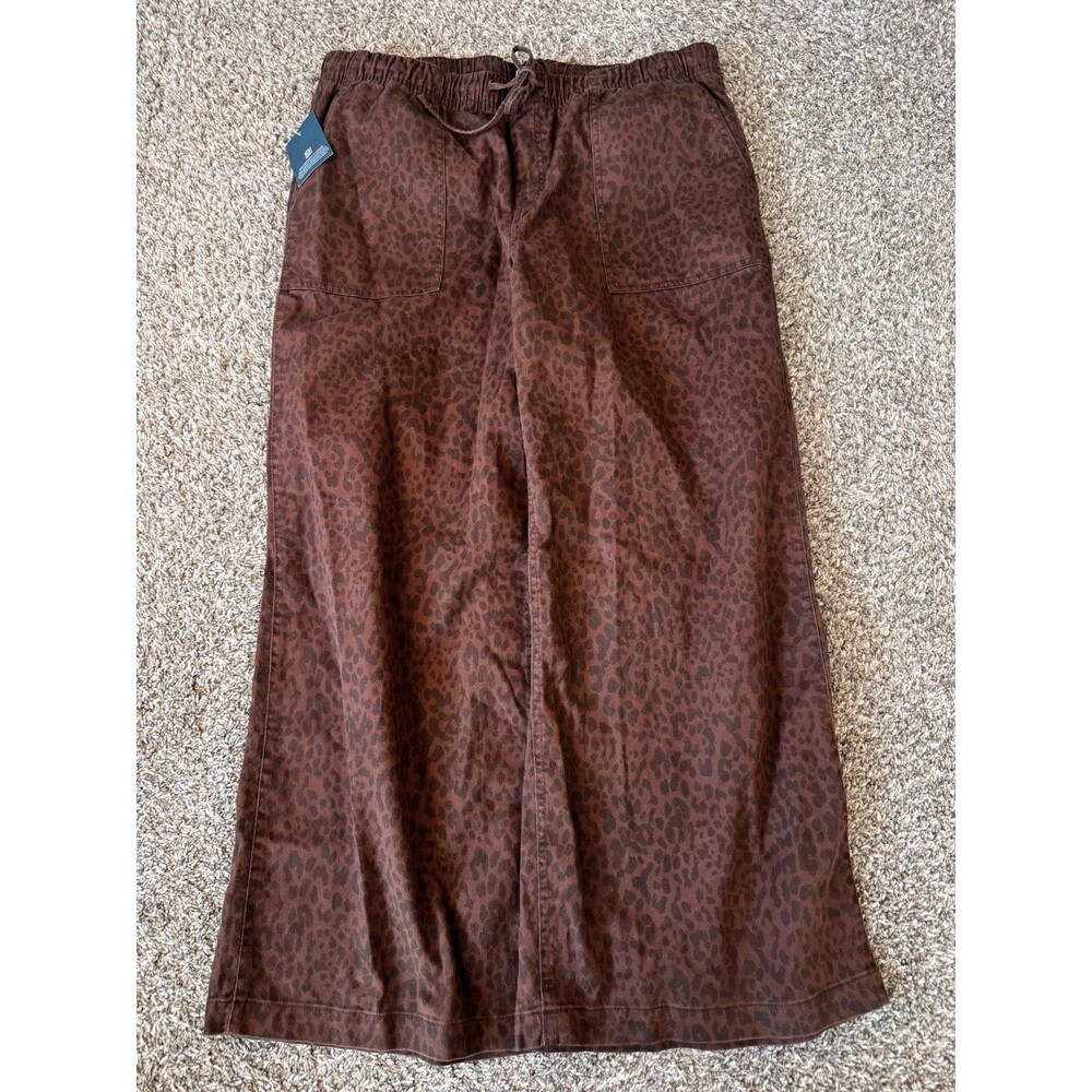 GAP Twill Drawstring Pants Womens XL Brown Animal Cheetah Print Wide Leg NWT